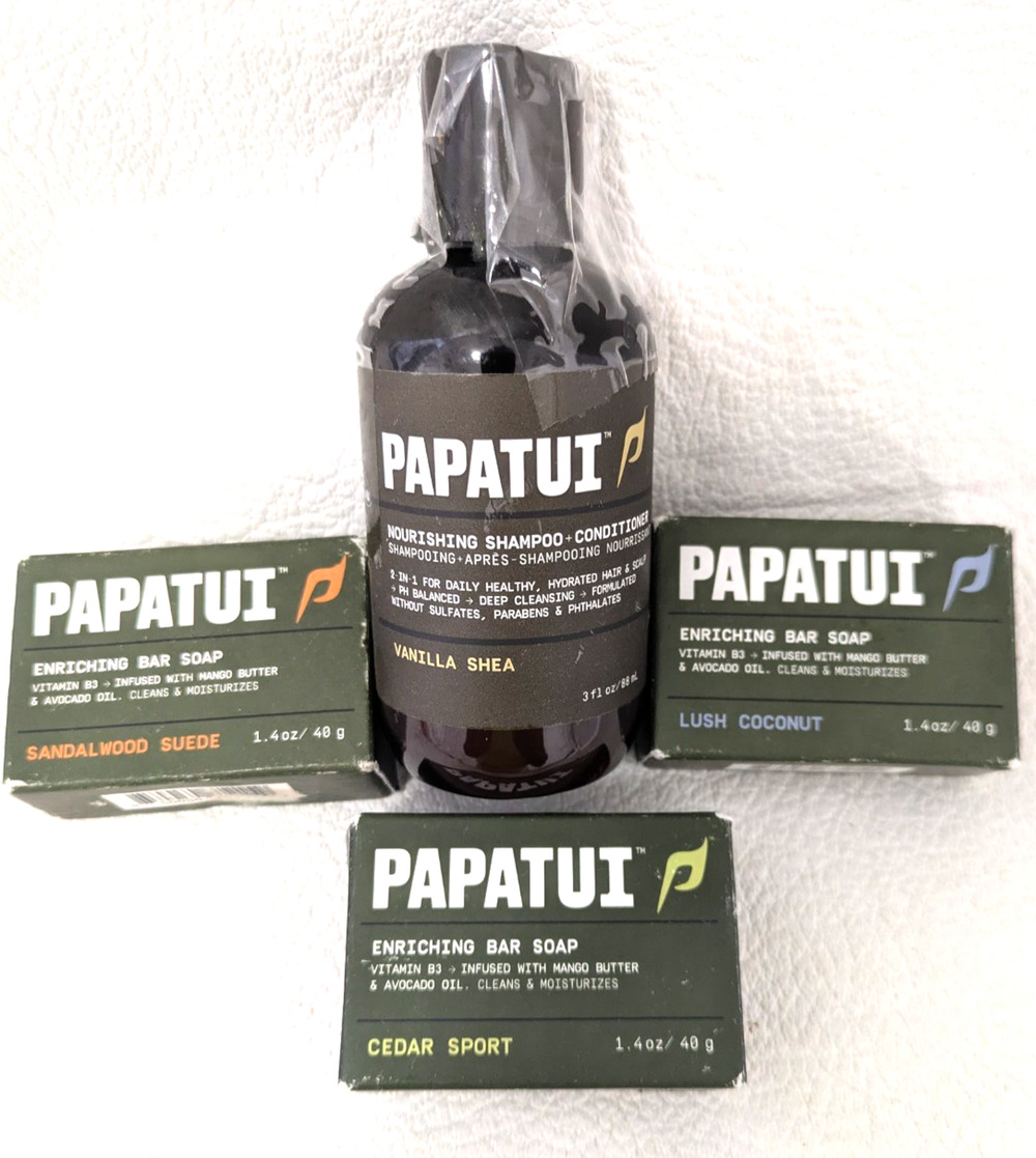 4 Papatui Mens Grooming Travel Size Soap Shampoo Conditioner Mixed Fragrances